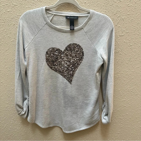 INC sequin heart gray lightweight sweatshirt small - Picture 1 of 7